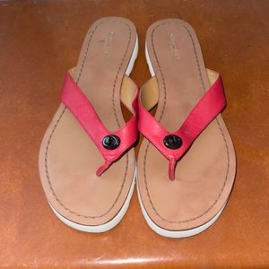 Coach Shelly Saddle Ran Leather Flip Flop Sandals